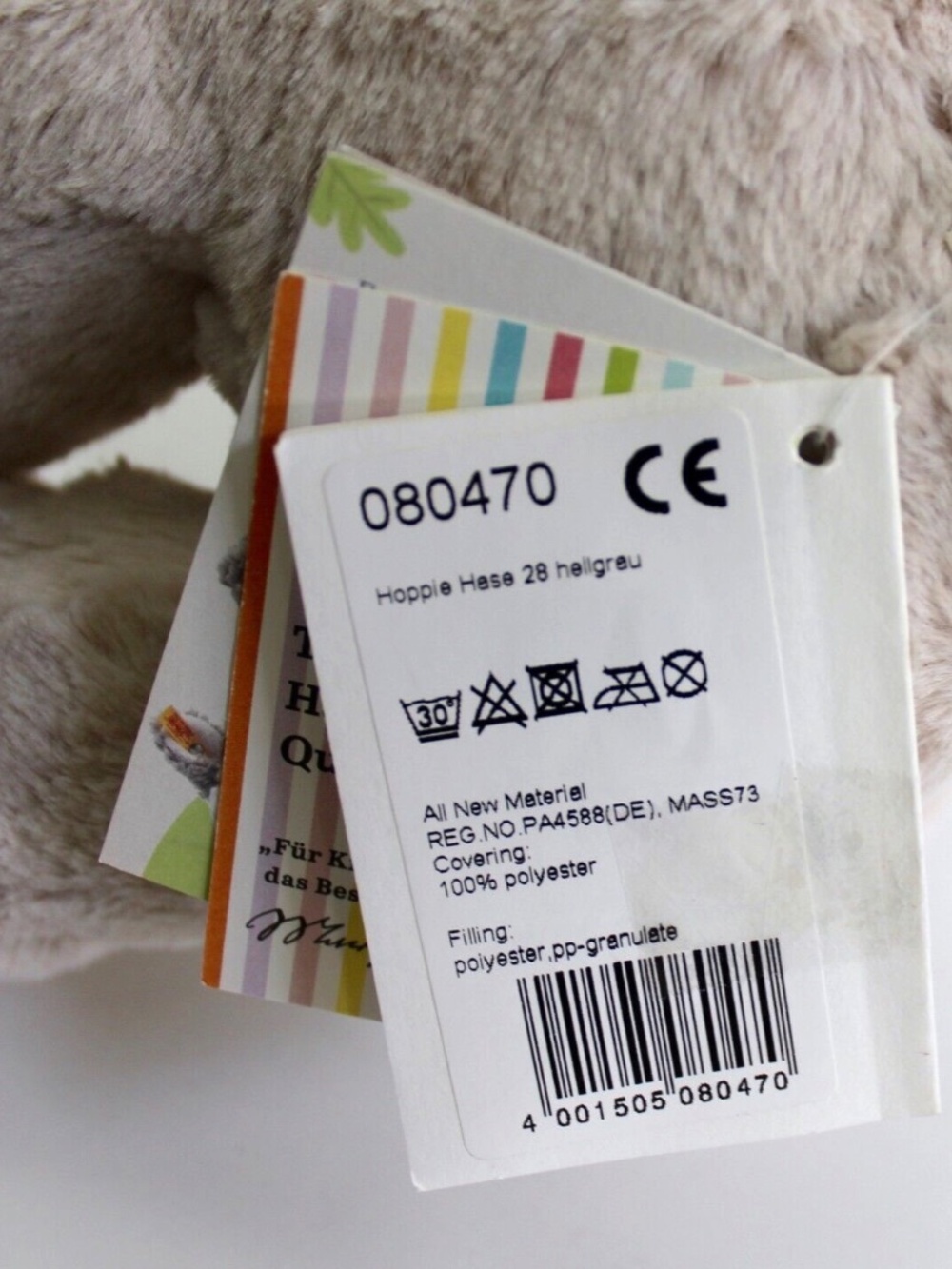 Steiff Hoppie Hase Hare Bunny Light Gray Plush Stuffed Animal Lovey 11" NEW - Picture 7 of 8